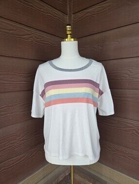 PINK REPUBLIC Rainbow Stripe Short Sleeve Top Women’s Size XL